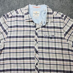 Tommy Bahama Tencel Lyocrll Short Sleeve Button Island Modern Plaid Shirt Large